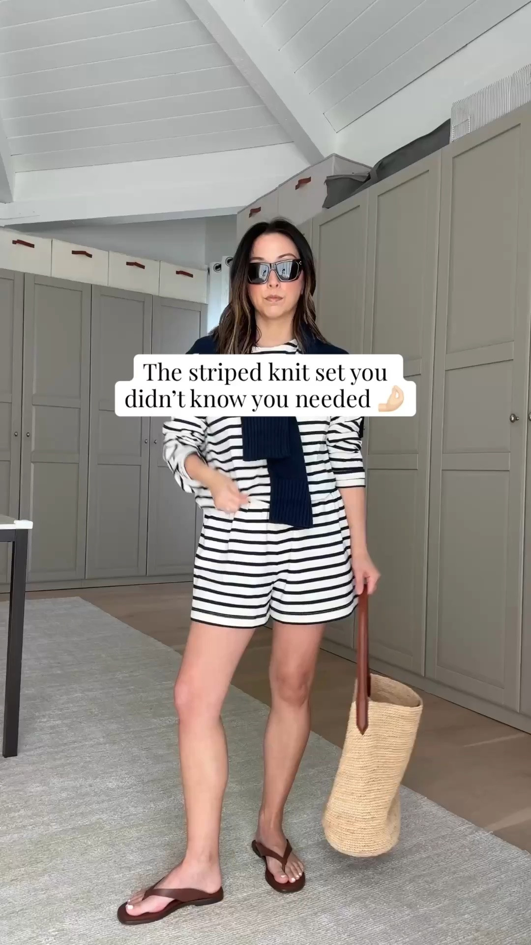 Summer outfit ideas. Love a stripe set- the quality and weight of this one is incredible. 

Tuckernuck stripe tee xs -  runs roomy
Tuckernuck shorts small
Everlane flip flops 5
J.crew bucket bag
Everlane cotton sweater xs
Celine sunglasses 
Dorsey James necklace 15”
Quince earrings  

summer outfits, petite style

#LTKootd #LTKPetite #LTKSeasonal