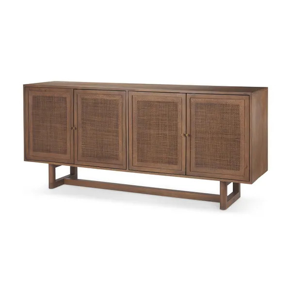 Grier Light Brown Solid Wood with Cane 4 Door Sideboard - 72.0L x 18.0W x 31.0H - Bed Bath & Beyo... | Bed Bath & Beyond