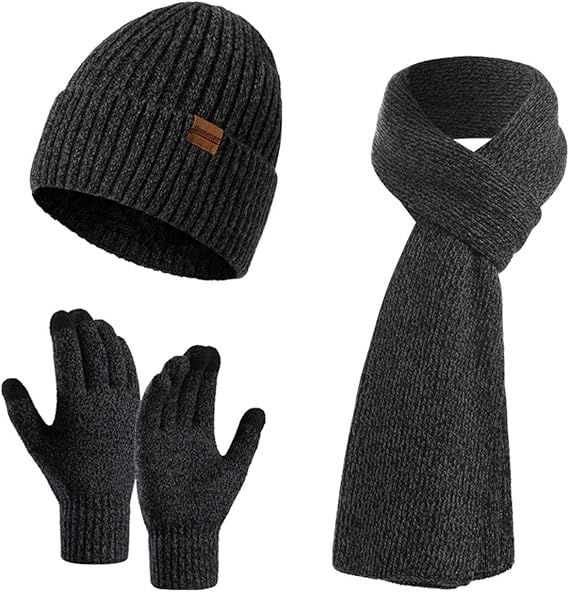 Winter Hats Scarf for Men with Touchscreen Gloves Warm Men's Scaves and Beanie Hat Themal Gloves ... | Amazon (US)