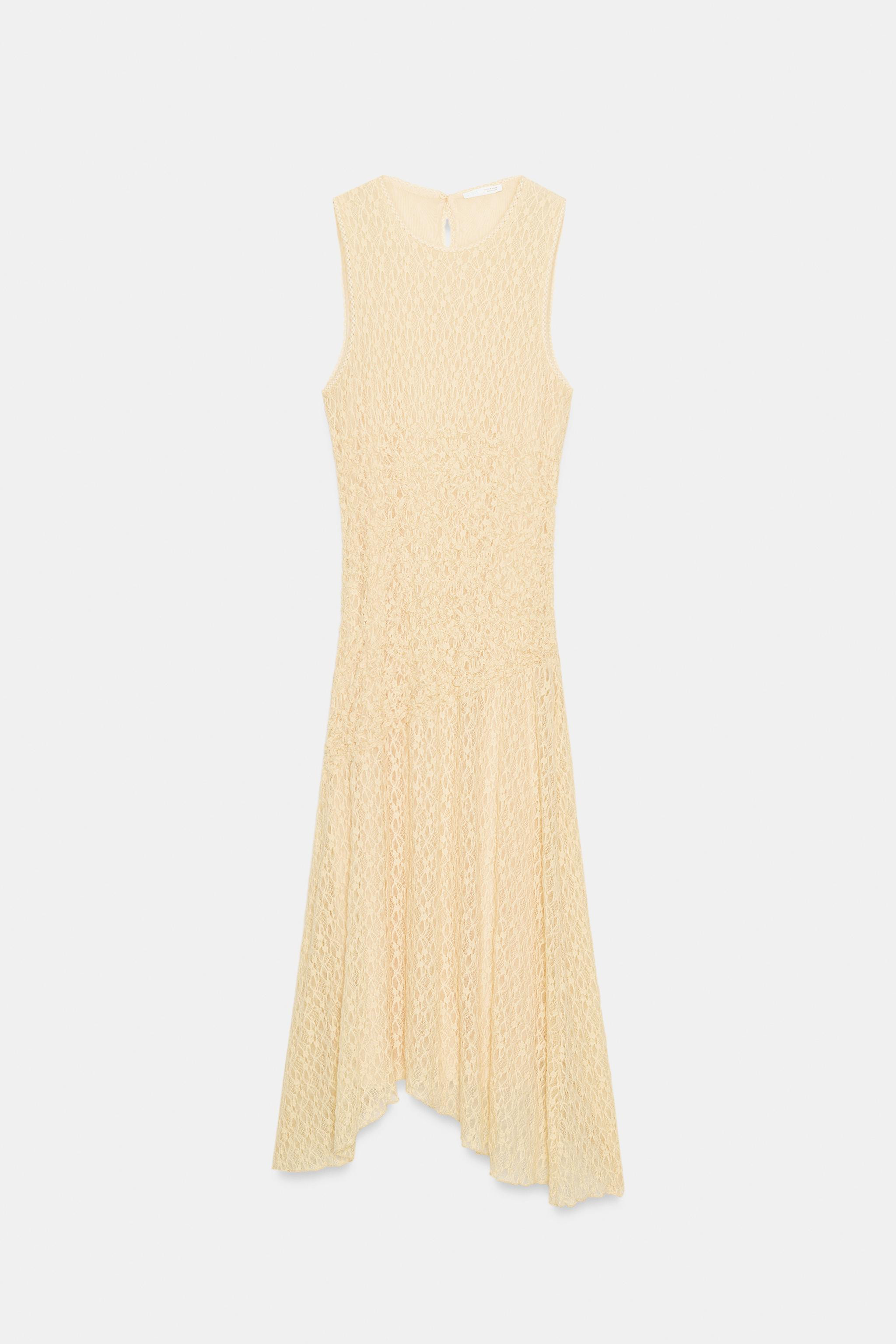 GATHERED LACE MIDI DRESS | Zara US
