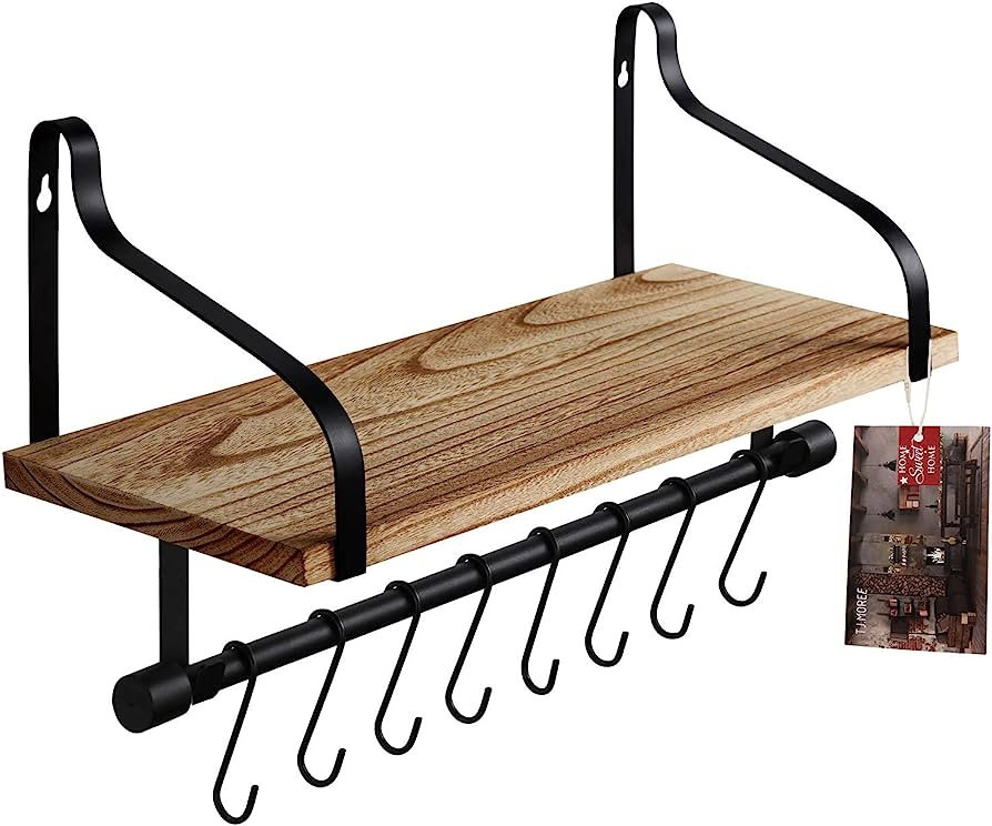 TJ.MOREE Coffee Shelf Wall Mounted, Kitchen Shelf with 8 Hooks, Mugs Rack, Coffee Bar shelf, Rust... | Amazon (US)