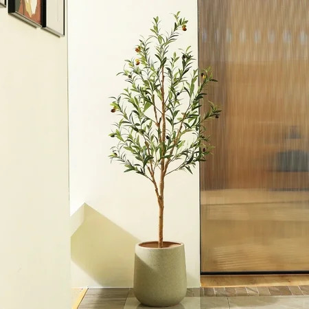 DR.Planzen 5ft Artificial Olive Tree Indoor, Tall Faux Olive Tree, Artificial Plants with Natural Wood Trunk and Lifelike Fruits for Home Office Decor | Walmart (US)