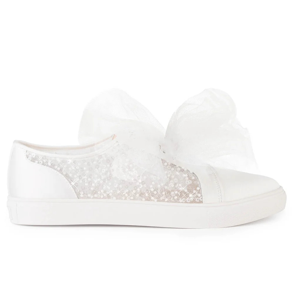 Bridal Sneakers with Beads and Removable Tulle Bow | Bella Belle Shoes