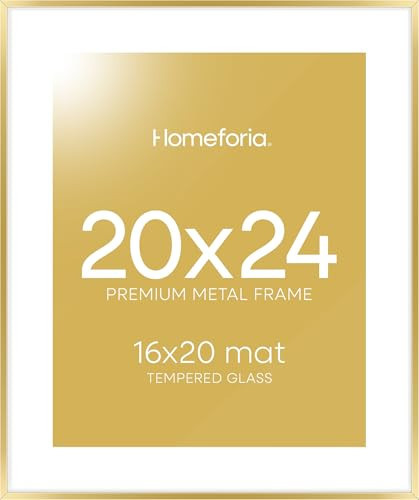 Homeforia 20x24 Picture Frame Gold, High End Metal 24x20 Frames for Wall, 20x24 Gold Frame Matted to 16x20 Print, 20 x 24 Poster Large Frame with Mat 16 by 20 Photo, Tempered Glass, Wall Kit, Set of 1 | Amazon (US)