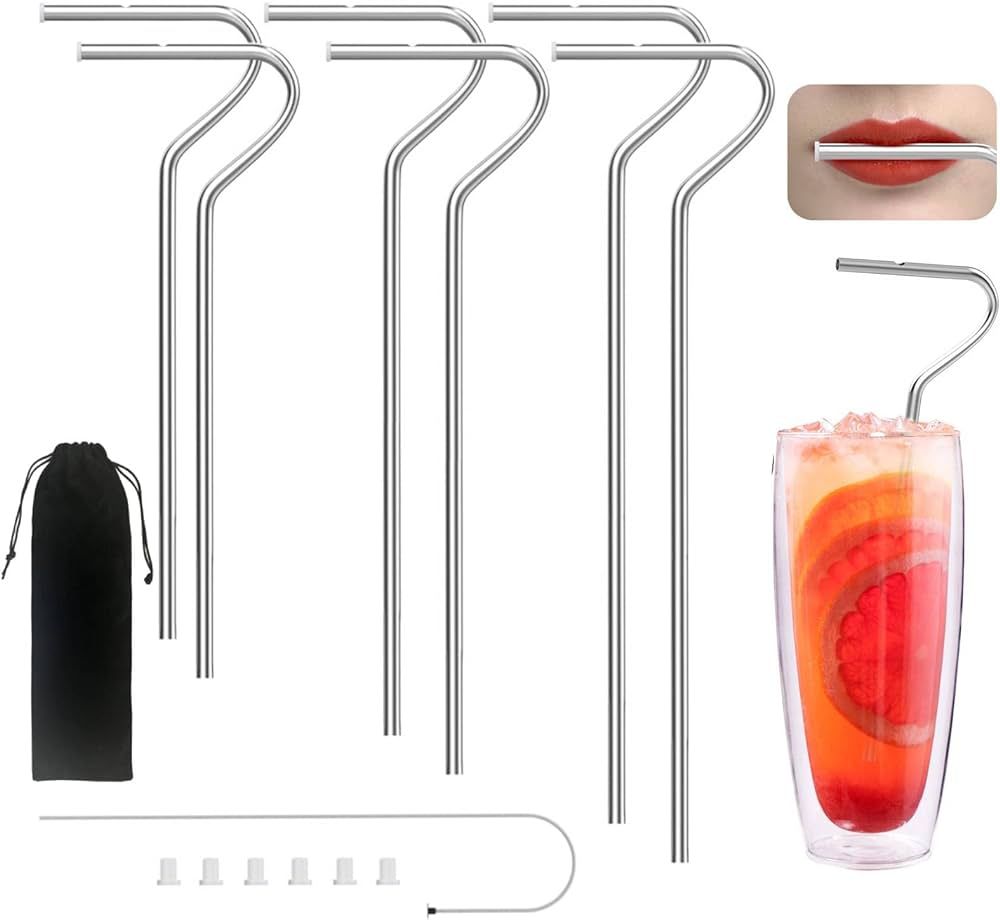 OUTXE Anti Wrinkle Straw 6 Pcs, Reusable Stainless Steel Drinking Straw, Wrinkle Free Long bended... | Amazon (US)