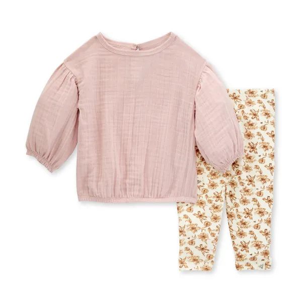 Gauze Tunic & Ditsy Country Floral Girl Legging Set | Burts Bees Baby
