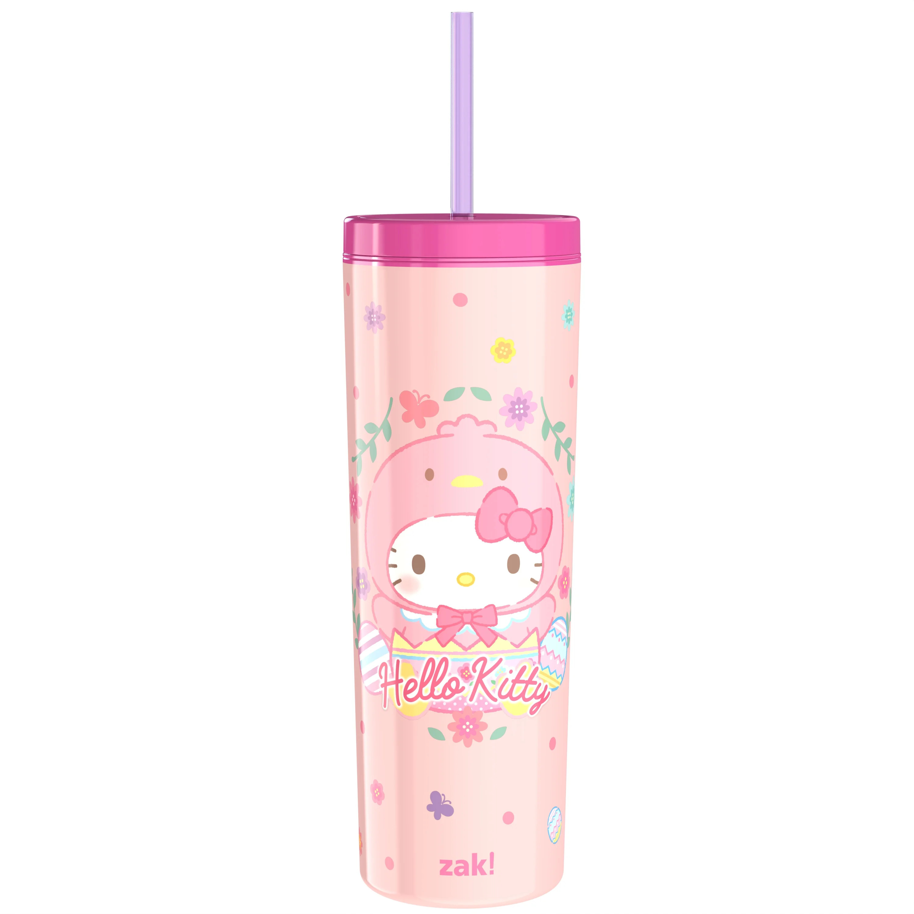 Zak Designs 23oz Hello Kitty Kids Easter Durable Plastic Double Wall Bravo Tumbler with Straw | Walmart (US)