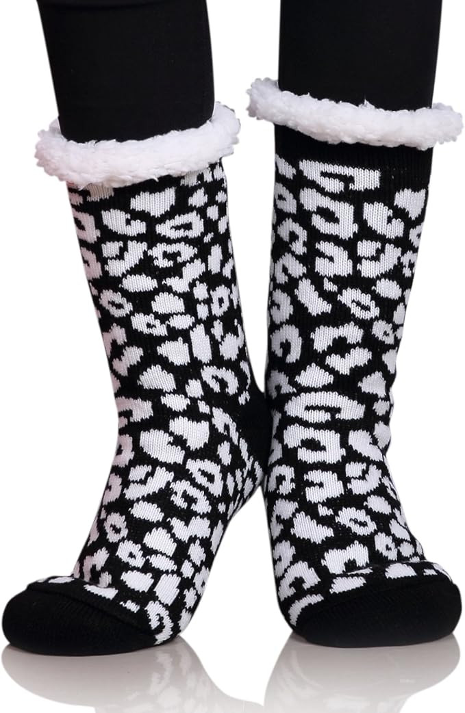 MIUBEAR Womens Thermal Slipper Socks Sherpa Lined Nonskid Fuzzy Cozy Winter Socks | Amazon (US)