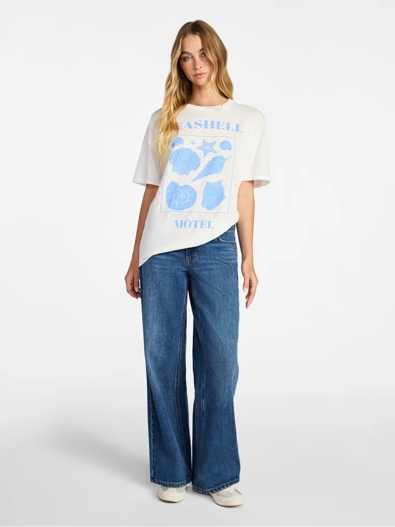 No Boundaries Washed Graphic Boyfriend Tee, Women's XXS-XXL | Walmart (US)