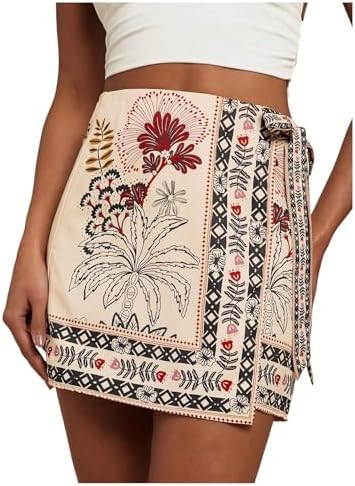 Women’s Summer Boho Skirts Floral Print Tie Knot Wrap Skirt Cute Tropical Ocean Graphic Mini Sh... | Amazon (US)