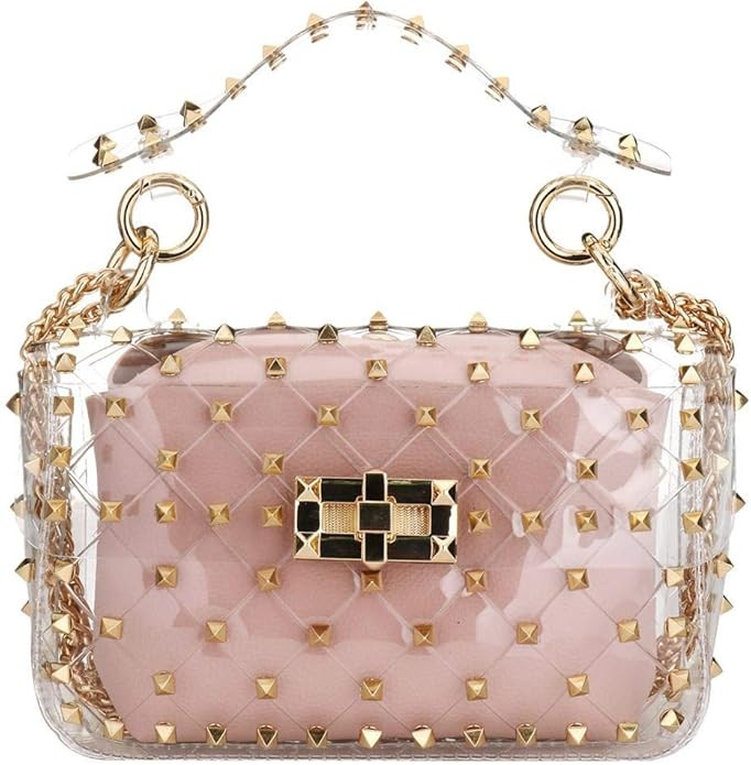 Fashion 2 in 1 Clear Tote Bag Rivet Transparent Design Handbag Metal Chain Clutch Purse Shoulder ... | Amazon (US)