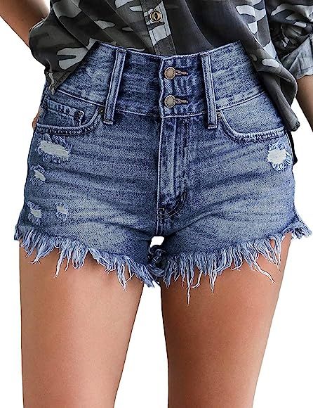 Women's Casual Denim Shorts Frayed Raw Hem Ripped Jeans Shorts | Amazon (US)