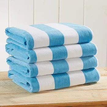 Great Bay Home 100% Cotton Velour 4 Pack Beach Towels | Blue Cabana Stripe Pool Towels | Quick Dr... | Amazon (US)