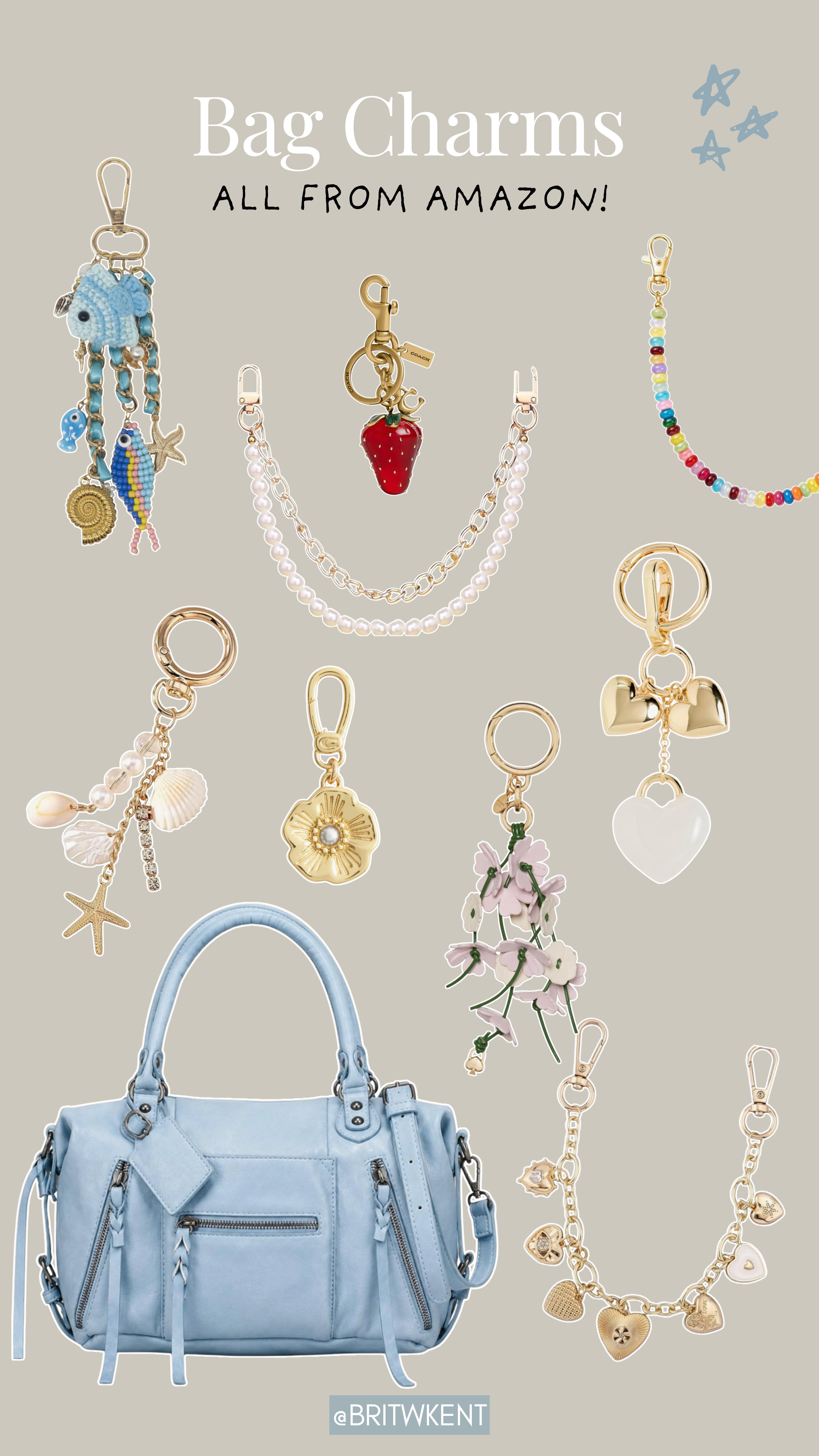 All of these bag charms are from Amazon! Love to personalize my bag with something fun. I got this bag and the blue fish charm for my Greece trip!

Bag charms, purse charm, personalized bag, travel bag  

 #LTKmomlife #LTKSeasonal #LTKTravel
