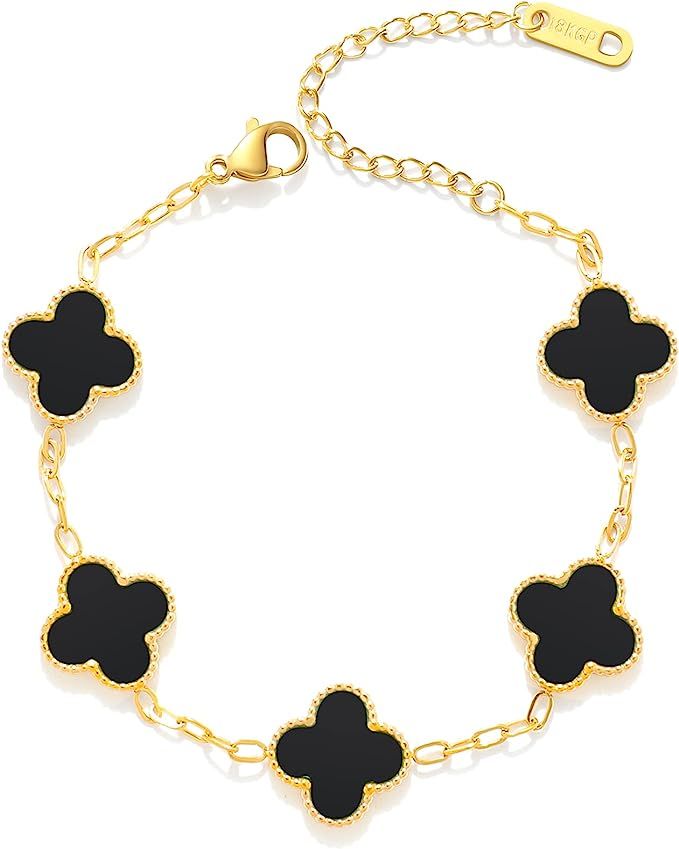 WSupikio Fashion Chain Bracelets for Women Girls,18K Gold Lucky Adjustable Clover Link Bracelet V... | Amazon (US)
