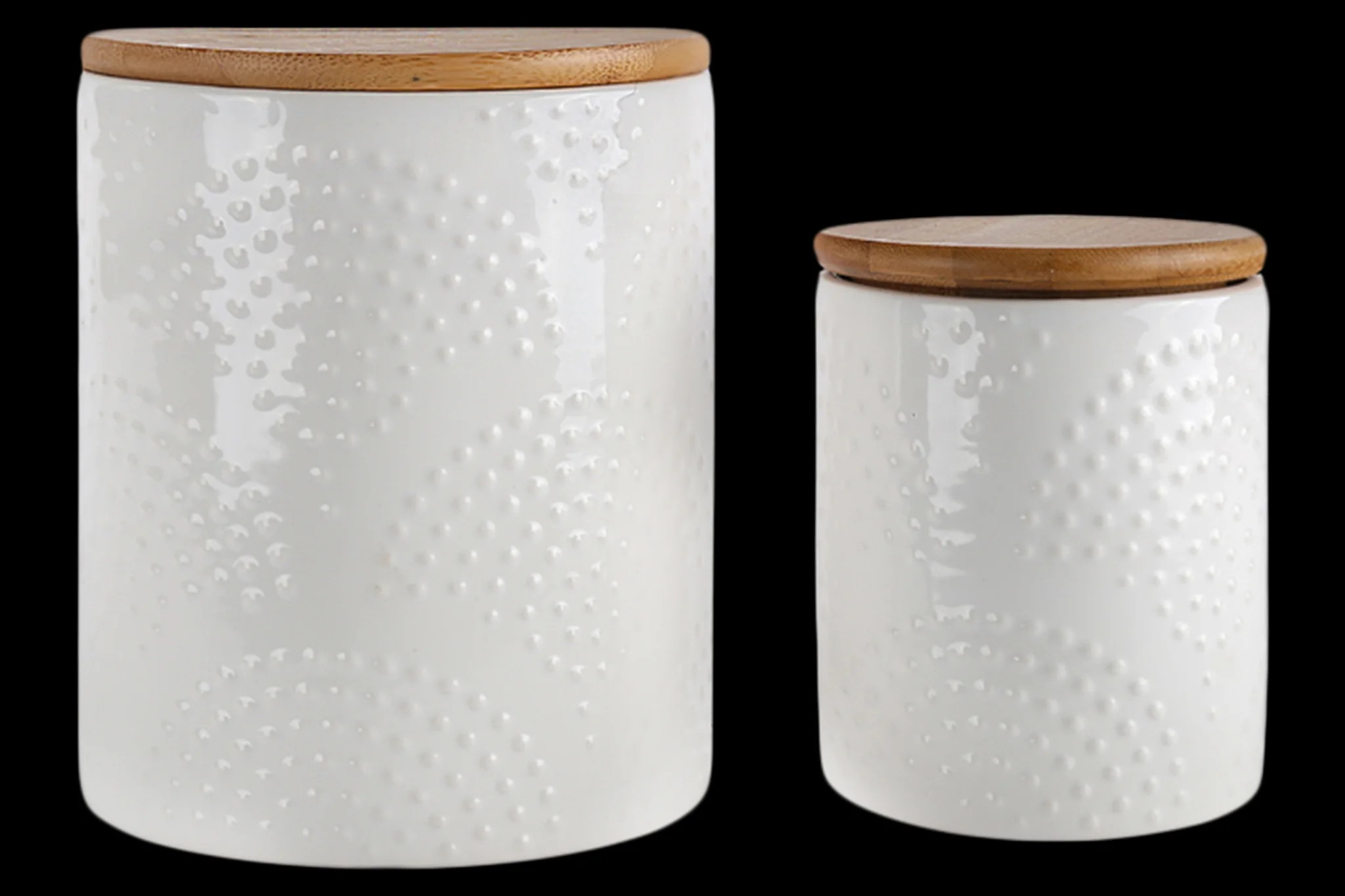 Round Ceramic Canister with Bamboo Lid and Embossed Dotted Pattern Design, Gloss White Finish | Walmart (US)