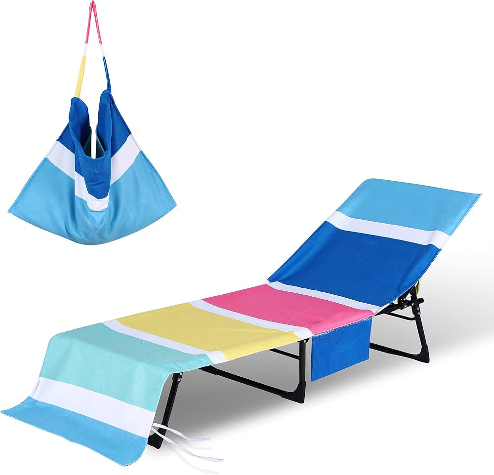 Chaise Lounge Chair Towel Cover with Side Pockets, Soft Microfiber, 80" x 26" Chair Cover for Bea... | Amazon (US)