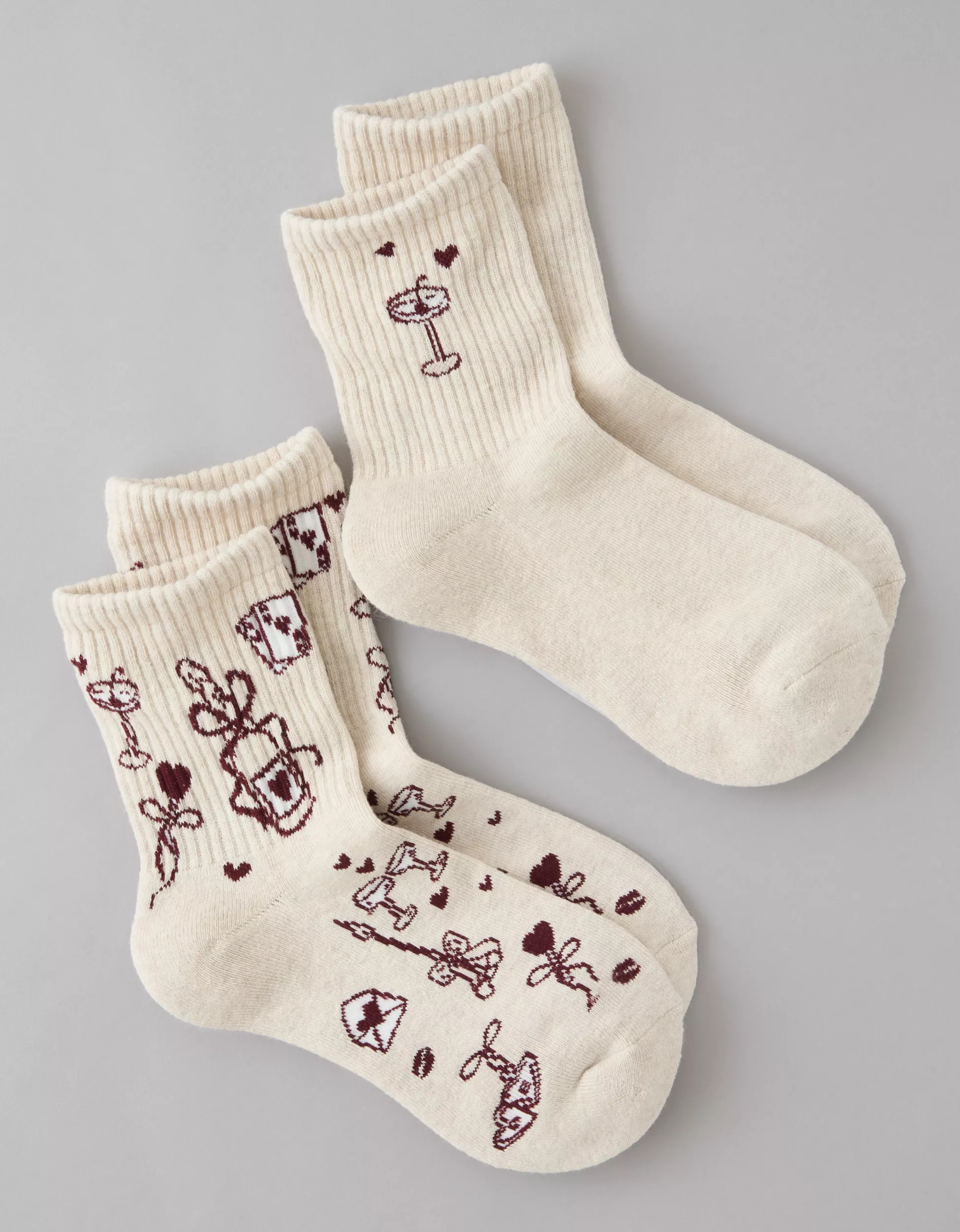 AE Valentine's Day Cropped Crew Socks 2-Pack | American Eagle Outfitters (US & CA)
