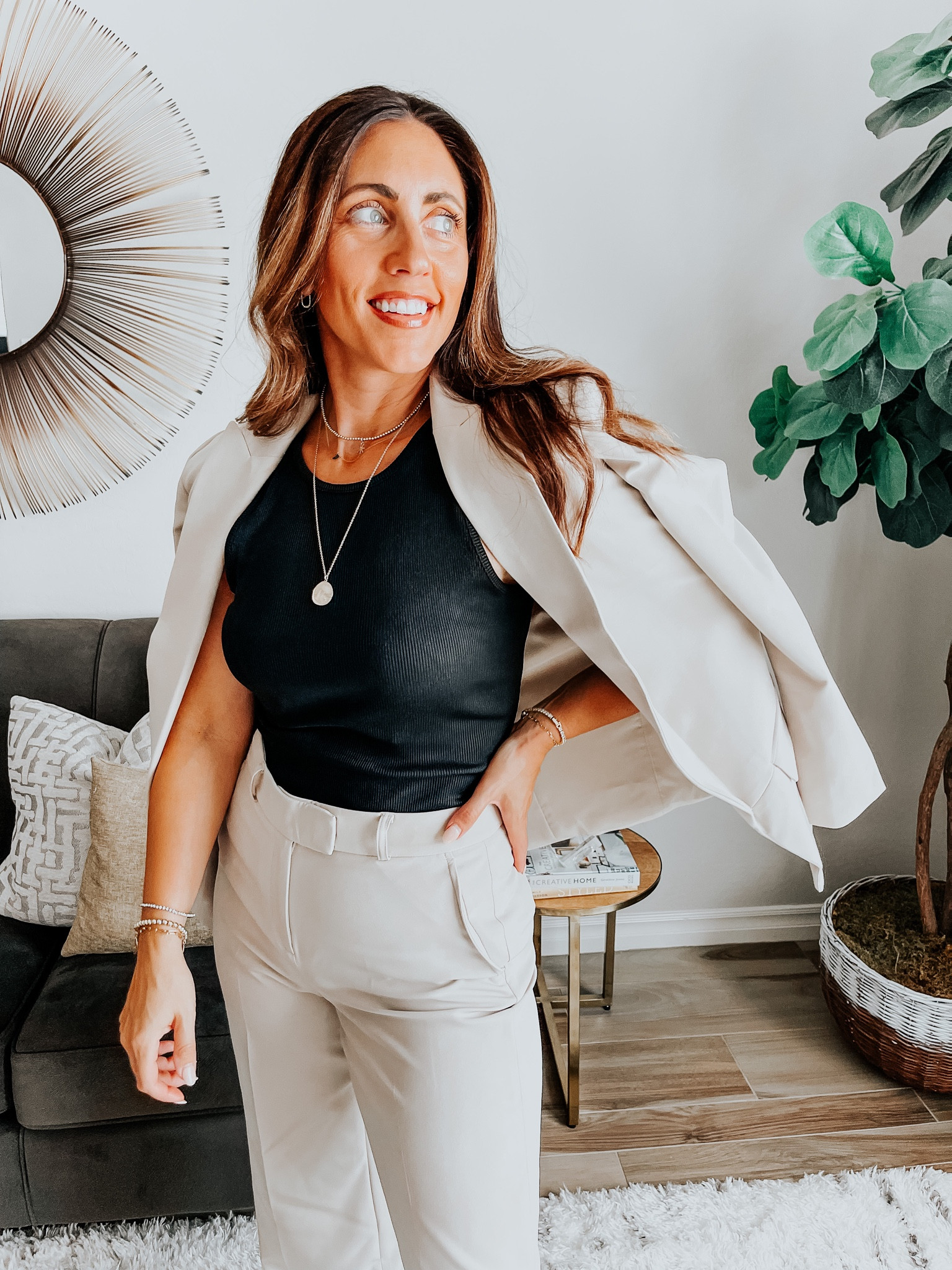 Updated, yet classic workwear! Wearing the Luna wide leg trouser (size 6) and the relaxed blazer (size 4) — both in color “BISCOTTI” &  the FORME rib knit tank (size small, but should’ve done xs) 

Elevated workwear, workwear for the modern woman, wide legbpants, and relaxed, fit blazer without buttons! #whbm #whitehouseblackmarket #workstyle

#LTKunder100 #LTKworkwear #LTKFind