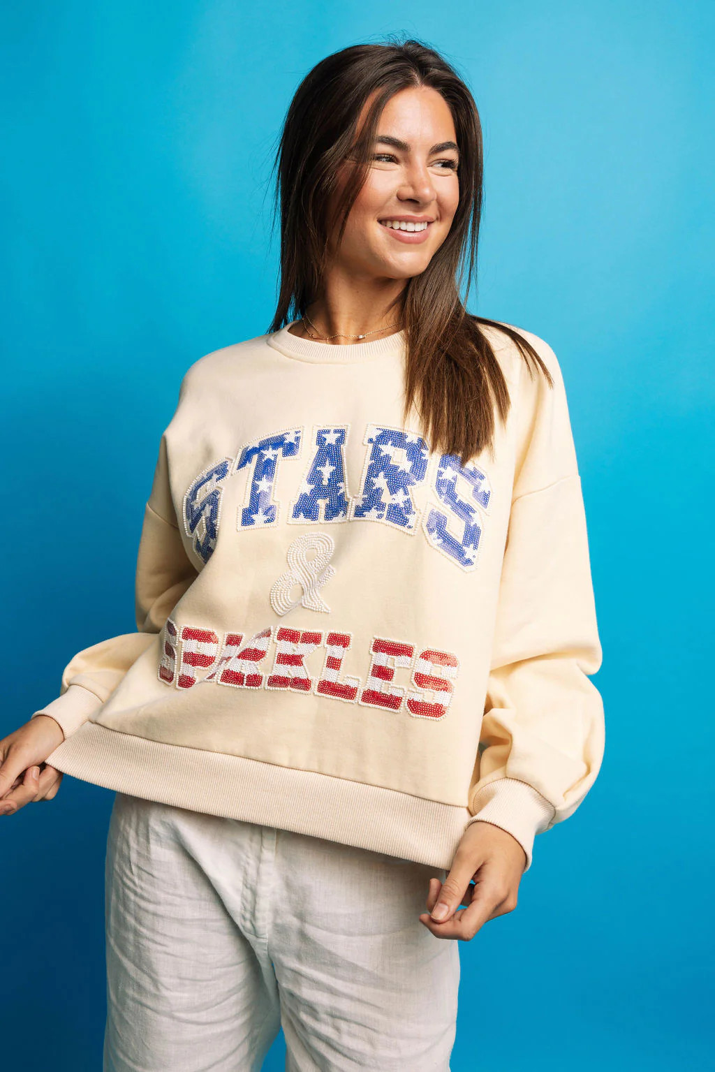 Beige 'Stars & Sparkles' Sweatshirt | Queen of Sparkles