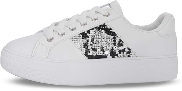 LUCKY STEP Women Rivet Stud Platform Sneakers - White Tennis Snake Leopard Student Low Top Casual... | Amazon (US)