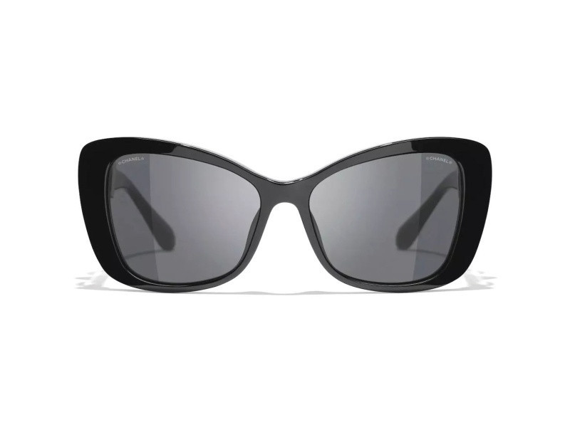 Chanel Black Frame White PearL Logo Accent/Gray Lens Sunglasses | JTV Jewelry