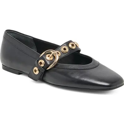 Dolce Vita Marten Mary Jane Ballet Flat in Onyx Embossed Leather at Nordstrom, Size 8.5 | Nordstrom