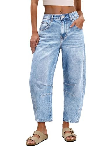 SANMM Jeans for Women Barrel Vintage Cropped High Waisted Denim Pants | Amazon (US)