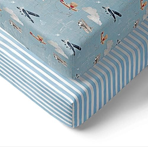 Sorrel + Fern Crib Sheets for Standard Crib Mattress (Watercolor Airplanes and Clouds) - Premium ... | Amazon (US)