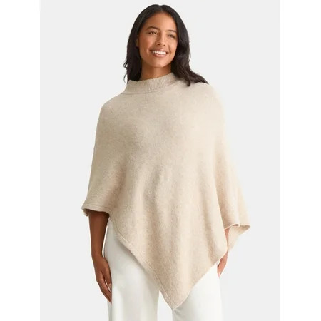 Time and Tru Women's Mock Neck Poncho, S/M, Oatmeal | Walmart (US)