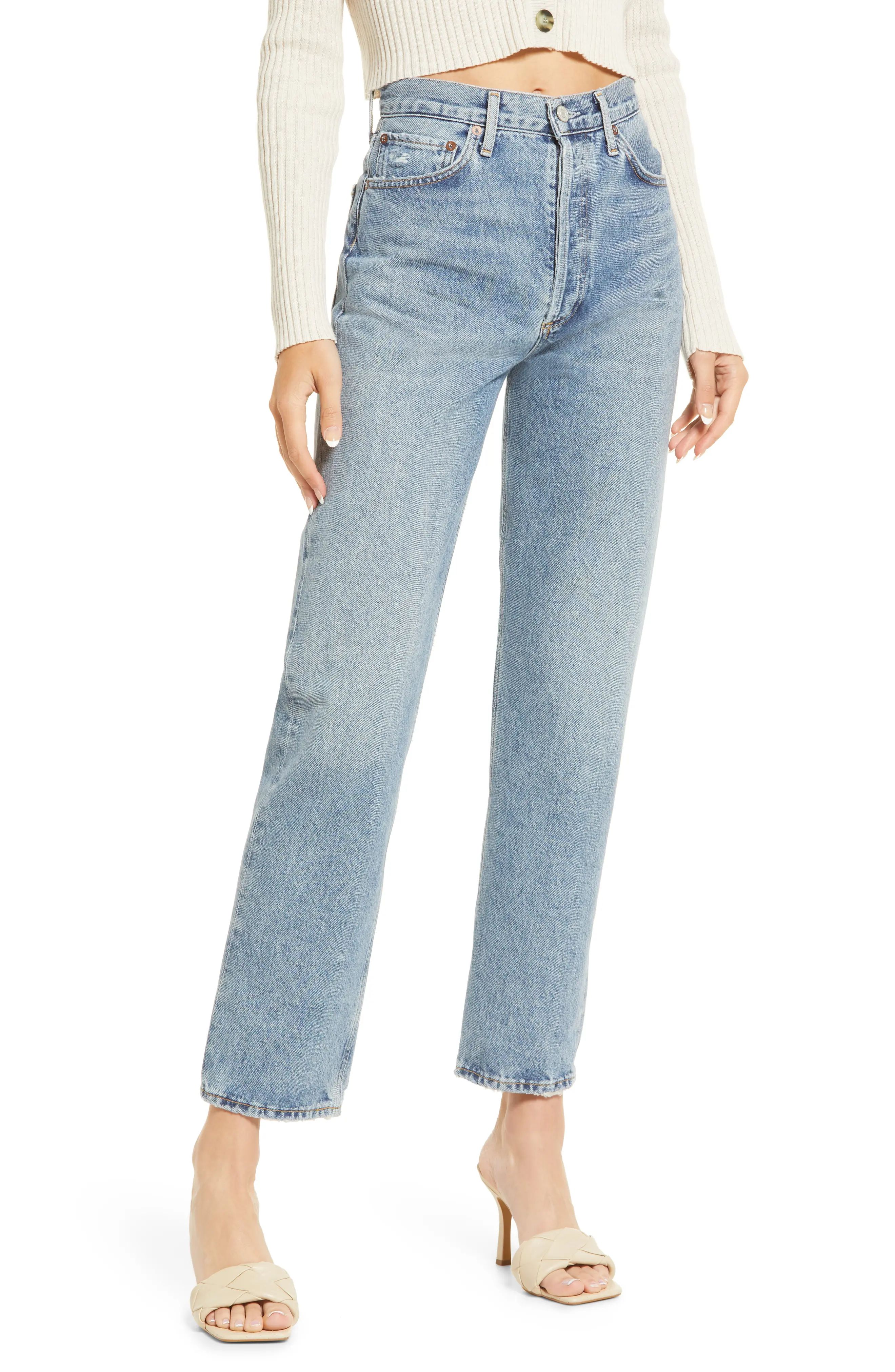 AGOLDE '90s Pinch High Waist Straight Leg Organic Cotton Jeans, Size 24 in Endless Md Indigo at Nord | Nordstrom