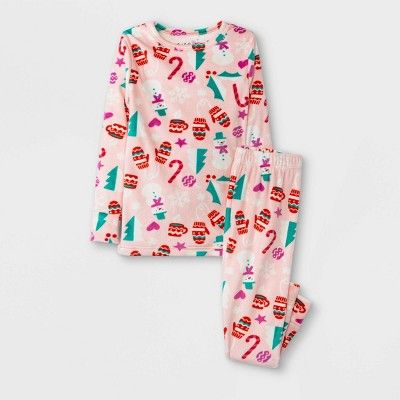 Toddler Girls' Snowman Tight Fit Pajama Set - Cat & Jack™ Pink | Target