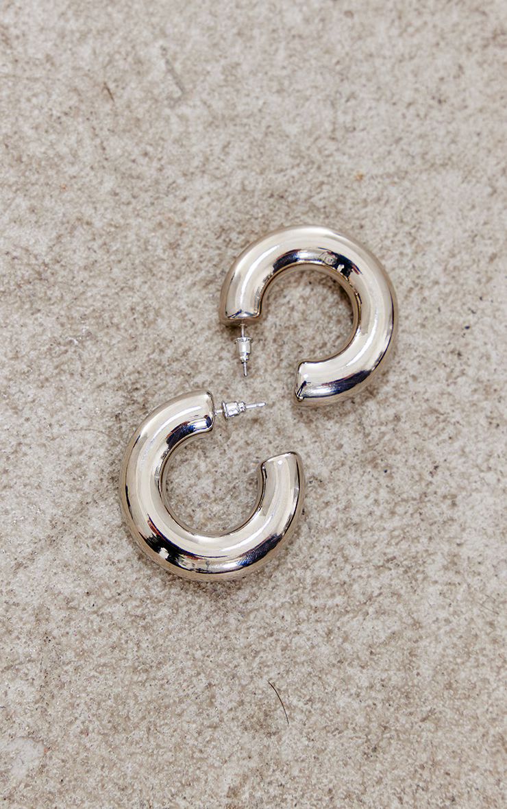 Silver Tubular Chubby Hoop Earrings | PrettyLittleThing US