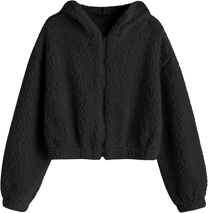 ZAFUL Women's Hooded Zip Up Faux Shearling Fluffy Teddy Jacket Coat | Amazon (US)