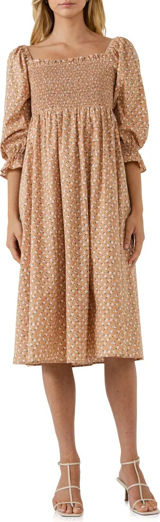Floral Smocked Long Sleeve Midi Dress | Nordstrom
