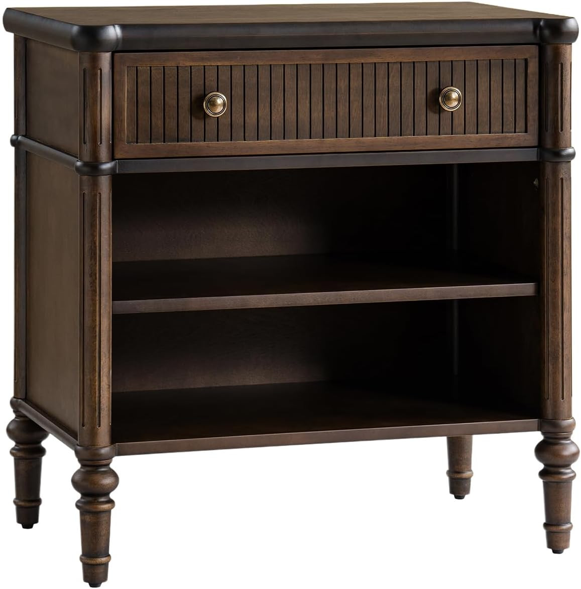 HULALA HOME Traditional Nightstand with One Drawer and 2 Open Storage, Fluted Night Stand with Ch... | Amazon (US)