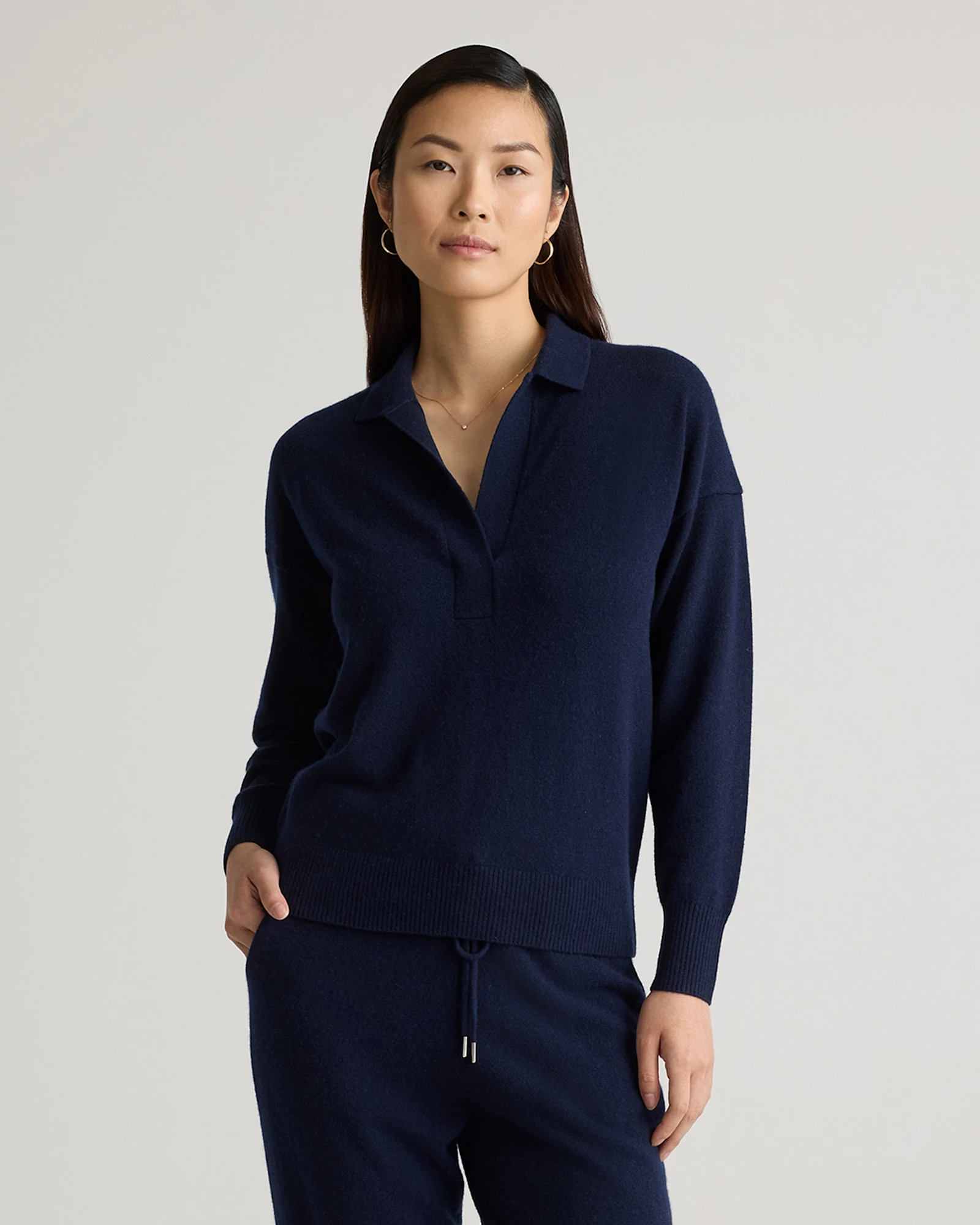 Quince | Women's Mongolian Cashmere Polo Sweater in Black, Size Small | Quince