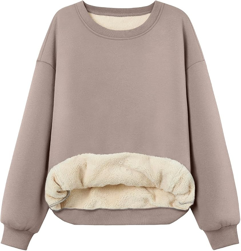 Trendy Queen Fleece Sherpa Lined Sweatshirts for Women 2025 Fall Fashion Winter Crewneck Pullover... | Amazon (US)