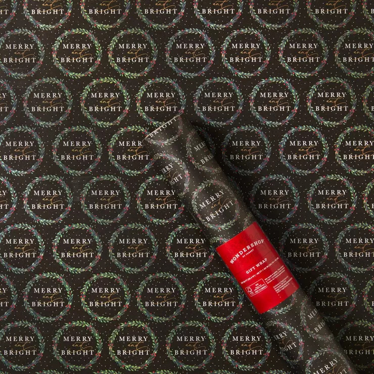 220 sq ft Christmas Wreath Gift Wrap Black - Wondershop™ | Target