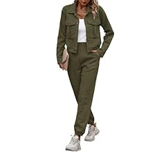PRETTYGARDEN Womens 2024 Fall 2 Piece Outfits Tracksuit Long Sleeve Button Down Shacket Jacket Po... | Amazon (US)