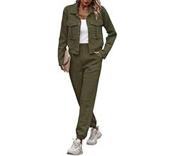PRETTYGARDEN Womens 2024 Fall 2 Piece Outfits Tracksuit Long Sleeve Button Down Shacket Jacket Po... | Amazon (US)