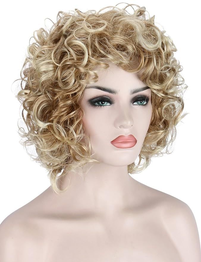 Kalyss Short Curly Wavy Blonde Wigs for Women Heat Resistant Synthetic Full Head Hair Costume Wig... | Amazon (US)