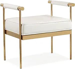 TOV Furniture The Diva Collection Modern Style Faux Leather Upholstered Salon Entry Way Bench, Wh... | Amazon (US)