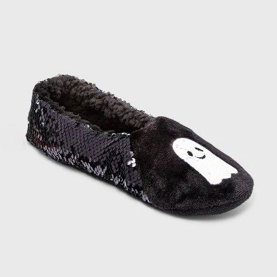 Women's Sparkly Ghost Flip Sequin Pull-On Slipper Socks with Grippers - Hyde & EEK! Boutique™ S... | Target