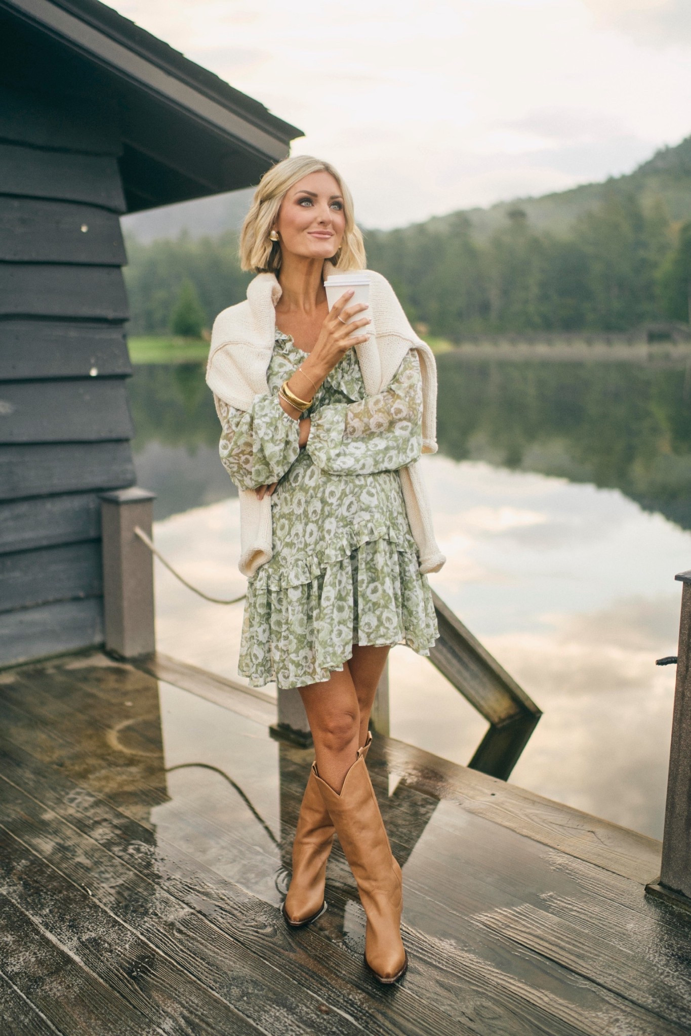 This sage ruffle mini dress is so stunning! Perfect for any shower or brunch! I love the layered look with this cream knit sweater! Wearing S for the bump! 

Life with Loverly, fall outfit, boots, wester boots, fall family photos 

#LTKSeasonal #LTKStyleTip