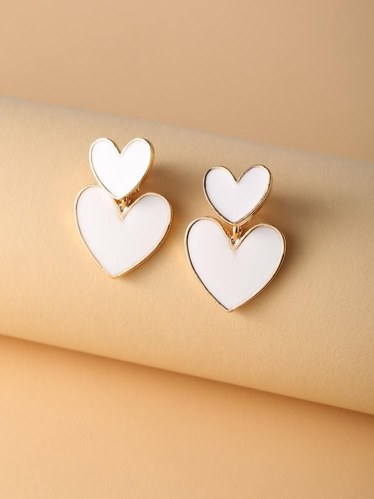 17KM Double Heart Earrings Valentines | SHEIN