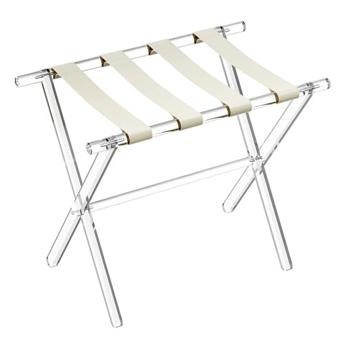 Sumerflos Acrylic Luggage Rack for Guest Room - Foldable Suitcase Stand with Leather Straps for Bedroom Living Room Hotel Heavy-Duty, Holds up to 50-100 lb lightweight Space Saving, Beige, 2 Pack | Amazon (US)