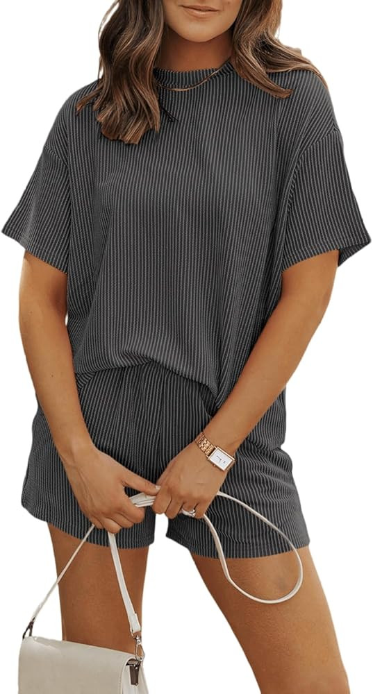 Womens Pajama Sets 2 Piece Pjs Sleepwear Soft Comfy Short Sleeve Tops and Shorts Lounge Set Loung... | Amazon (US)