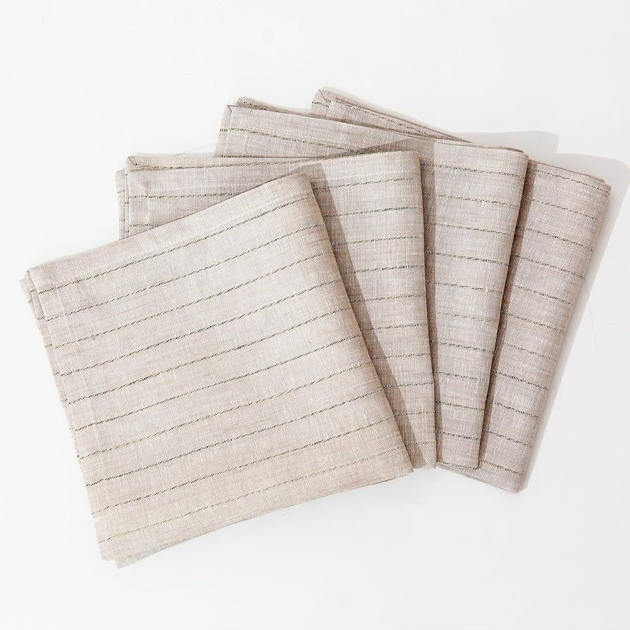 100% Pure Linen Napkins Set of 4 -French Stripe 18 x 18 Inch Handmade Dinner Cloth Napkins Washab... | Amazon (US)