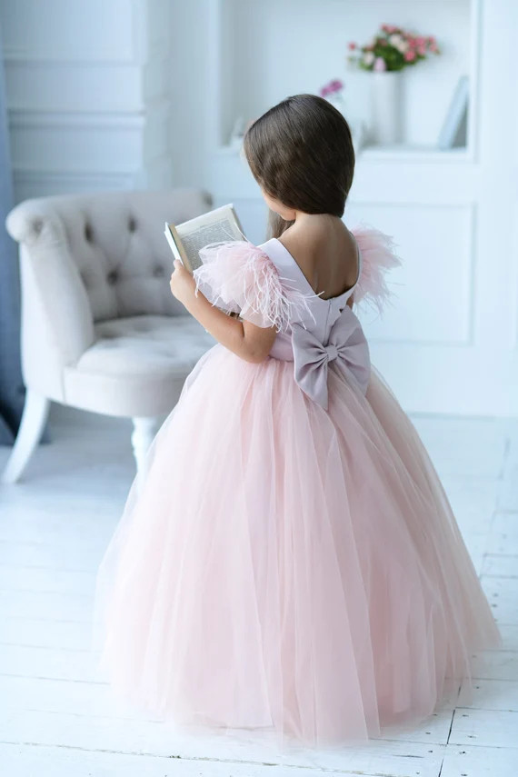Flower Girl Dress Blush Junior Bridesmaid Dress White Custom - Etsy | Etsy (US)